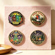 Outdoor Adventure Enamel Pin Set, Cryptid Support Group, Bird Nerd, Leave No Trace, Nature Lapel Brooch Backpack Decor, Unique Gift For Outdoor Lovers - Multicolor - View 3