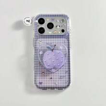 Plaid Cherry Cat + Cherry Stand Phone Case Compatible With IPhone 17 Apple 16 Pro Max 15 Full Coverage 14 New 13 Women - Purple - View 1