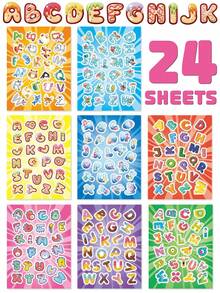 8 Sheets Paper DIY Alphabet Splicing Stickers, Cartoon Letter Pattern, Early Education ABC Learning Activity, Build Your Own Letter Combinations, Ideal For Gift, Party Favor, Kids Interactive Handcraft Toy Stickers & Classroom Teaching - Multicolor - View 12