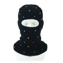 1pc Women's Y2K Rhinestone Balaclava Hat, Unisex One-Hole Knitted Head Cover, Fashionable Face Mask Cap, Suitable For Daily Streetwear And Party - Single-hole Head Cover - View 18
