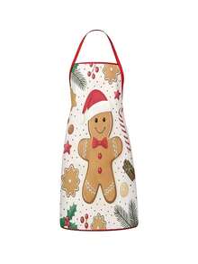 2Pcs Sweet Christmas Gingerbread Man Kitchen Apron, Snowflake Printed Adjustable Cooking Apron, Xmas Holiday Kitchen Decor Christmas Gift - Multicolor - View 10