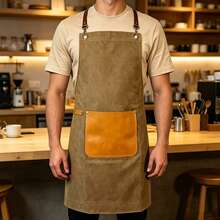 Solid Color Patchwork PU Leather Pocket Split Shoulder Strap Apron, Minimalist Straight Tie-Up Unisex Workwear For Daily Use, Catering, Kitchen, Hair Salon, Pet Shop, Server, Bakery, Milk Tea Shop, All Seasons - Multicolor - View 1