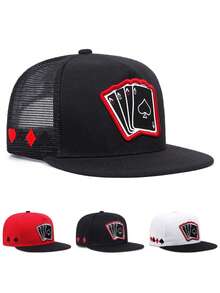 1pc Fashion Hip-Hop Style 4 Poker Cards A Embroidery Baseball Cap, Outdoor Adjustable Sun Hat, Daily Decorative Hat, Unisex Flat Brim Mesh Cap - 4 Aces - View 13