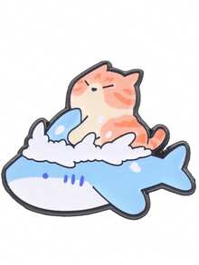 1pc/2pcs Fun Cat Riding Shark Enamel Brooch,Cute Marine Animal Lapel Pin,Creative Cartoon Style,Gift For Friends, Decoration For Backpack,Hat&Clothing - Multicolor - View 7