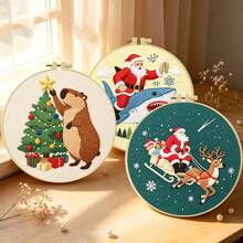 1PC 15*15cm/5.9*5.9in 20*20cm/7.9*7.9in,Christmas Decorations Embroidery Kit, DIY Handmade Embroidery Set For Adult Beginners, Home Gift, Women's Sewing Gift, Including User Manual, Printed Pattern Fabric, Embroidery Frame, Needle And Thread. - 15X15CM - View 2