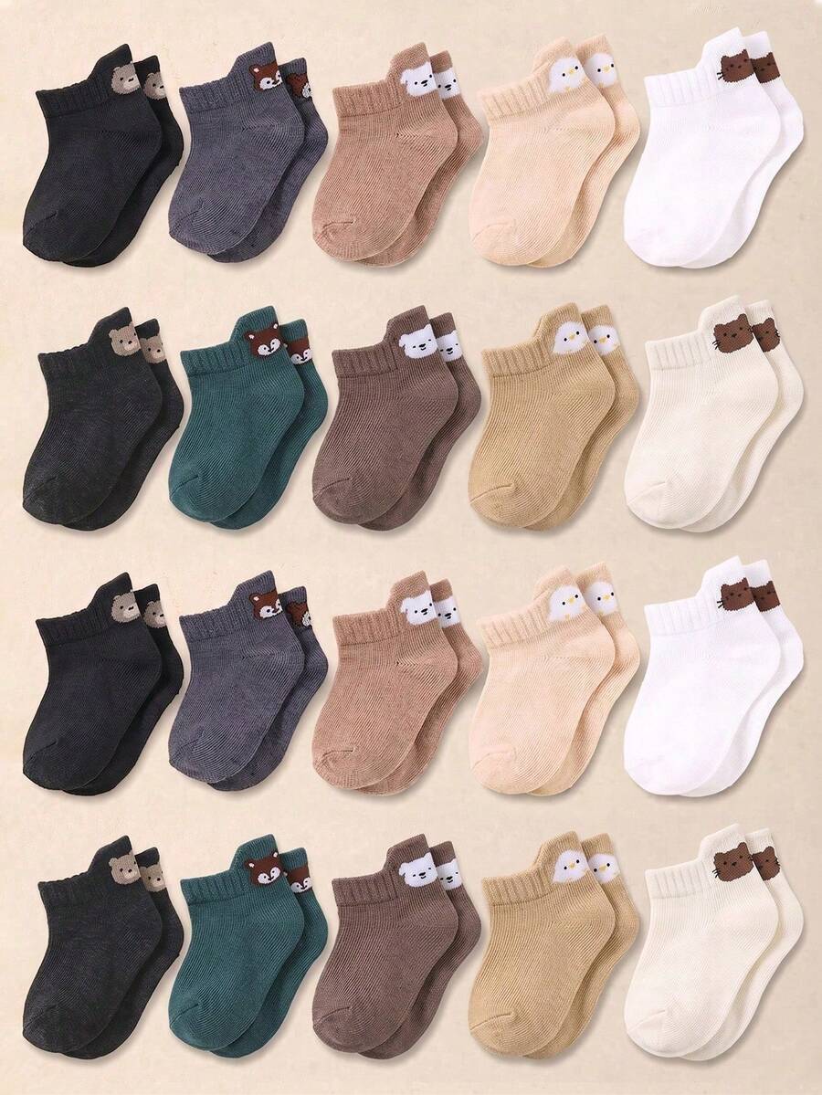 6/12/24 Pairs Random Animal Pattern Toddler Socks, Earth‑Tone, Fall Socks, Halloween, Christmas, Newborn Baby Essentials, Baby Essentials, Baby Shower - Multicolor - View 1