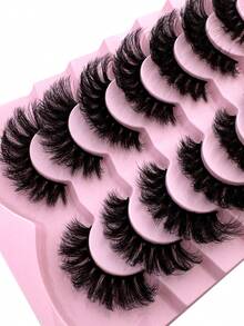 7 Pairs Of Classic Cross Thick Striped False Eyelashes, D-Roll Thick Russian Natural Fluffy False Eyelashes, Soft Natural Eyelash Extension Makeup, Creating Natural Makeup Effects, Versatile For Holidays & Parties Lashes - Black - View 7