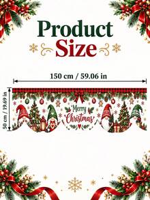Christmas Fireplace Mantel Scarf, 2026,Red Green Buffalo Plaid Polyester Scalloped Valance With Merry Christmas Lettering Tree Lantern Gift Pine Garland Print, Rustic Holiday Fireplace Decor For Living Room - Multicolor - View 10