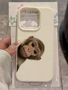 1件白色磨砂極簡鏡頭保護傾斜猴子圖案手機殼，個性化適用於 iPhone 16 Pro Max/18/17/16/15/14 Plus/13/12/11/Air，兼容三星系列 - 彩色 - 查看 2
