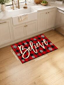 1pc Red & Black Plaid Print Kitchen Mat, Merry Christmas Letter Pattern Long Runner Rug, American Country Style Checkered Entryway Door Mat, Suitable For Kitchen, Dining Room, Hallway, Entrance, Bedroom And Indoor Home Decor, Winter Christmas Holiday Atmosphere Decorative Carpet - Multicolor - View 13