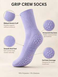 Women's Pilates Grip Socks, Non-Slip Ribbed Crew Socks With Honeycomb Grip Sole For Yoga, Barre & Studio Workouts, 1/3/5 Pairs, Random Colors - Multicolor - View 2