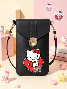 SANRIO 1 Buah Tas Selempang HP Layar Sentuh Wanita Motif Hello Kitty, Dompet Kecil Kulit PU dengan Jendela Transparan, Kantong Bahu Mini Penutup Lipat dan Tempat Kartu - MultiWarna - View 7