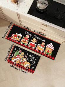 1/2pcs Christmas Floor Mat, Christmas Gingerbread Man Pattern Merry Christmas Kitchen Mat, Winter Home Decor Low-Key Kitchen Rug, Christmas Holiday Gift! - Multicolor - View 16