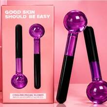 Globos Faciais de Cristal para Massagem Facial 2 Peças | Esferas Geladas para Skin Care, Anti-Inchaço, Relaxamento e Cromoterapia - Púrpura - Visão 2