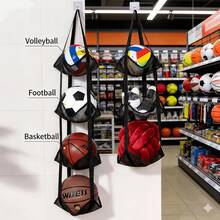 4 Tier Collapsible Ball Storage Bag, Hanging Sports Equipment Organizer - A - View 7