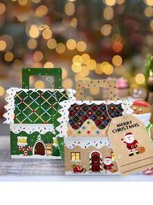 48/24/3pcs Christmas House Design Candy Boxes, Gingerbread House Snack Kraft Paper Packaging Box Set, Christmas Gift Box, Red, Beige, Green Set, Christmas Decoration, Christmas Pajamas, Christmas Gift - One Size Fits All - View 7
