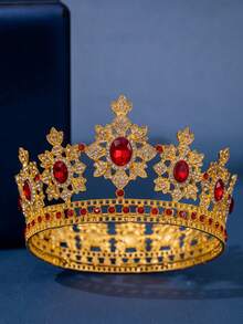 1pc Vintage Crown Symmetrical Snowflake Design Large Crystal Tiara Elegant Castle Palace Bridal Wedding Headpiece - Multicolor - View 15