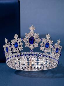 1pc Vintage Crown Symmetrical Snowflake Design Large Crystal Tiara Elegant Castle Palace Bridal Wedding Headpiece - Multicolor - View 12