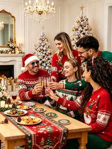 6/1pc Christmas Drink Coasters, Round Heat-Resistant Coffee Cup Mats, Santa Claus Snowman Reindeer Gingerbread Bear Gift Box Pattern, Holiday Table Decor, Ideal Christmas Gift, Home Kitchen Bar Stocking Filler - Multicolor - View 5