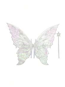 Fairy Costume Set, Butterfly Wing Flowing Dress With Star Wand Prop, Halloween Role Play Party Outfit, Transparent Mesh Butterfly Wings - Multicolor - View 24