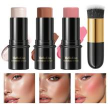 HelloKiss Contour, Highlight & Blush Stick Set With Blending Brush, 4-Piece Cream Face Makeup Kit For Sculpting Cheekbones, Nose & Jawline, Blendable Buildable Bronzer Highlighter Blush Sticks, Natural Soft Glam Finish - Multicolor - View 15