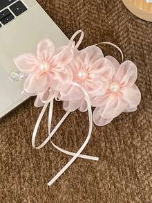 1/2PCS Elegant Mesh Flower Banana Clip Fashion Faux Pearl Ribbon Ponytail Hair Clip Versatile Hair Accessory For Women - Multicolor - View 7