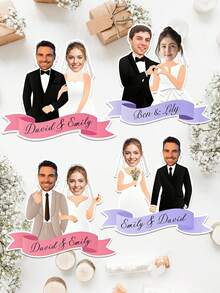 UNICCUT Customized Wedding Groom Bride Stickers Personalized Head And Face Decoration Stickers Labels Wedding Engagement Decoration - Multicolor - View 4