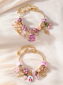 NAIZHU 1/2pcs Fashionable Luxury Strawberry Flower Butterfly Leopard Print Element Bracelet Suitable For Women Daily Wear And Dating - Multicolor - View 10