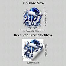 2027 Blue Glitter Christmas Hat Santa Claus Hat Window Sticker Wall Decal, Winter Holiday Glass Decoration, New Year Window Flower Pattern - Multicolor - View 8