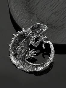 1pc Fashionable European & American Vintage Personalized Hip Hop Exaggerated Lizard Shaped Brooch Pin, Suitable For Men's Daily Street Party Occasions Wear Decoration - Antique Silver - View 5