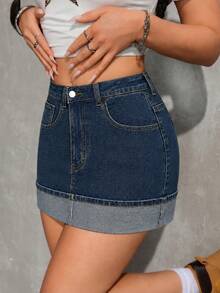 Women Denim Skirts - Medium Wash - View 3
