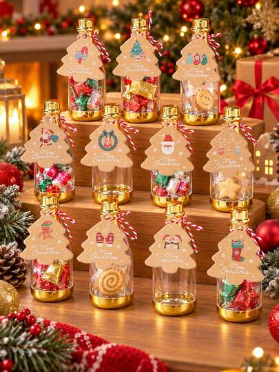 12 Sets Vintage Champagne Bottle Candy Boxes With Christmas Tree Kraft Paper Tags And Red & White Rope, Christmas Candy Boxes, Christmas Decorations, Christmas Tree Decorations, Christmas Party Decorations, Gift Packaging Boxes, Gift Boxes, Christmas Home Decor, Tabletop Decor, Holiday Gift Packaging, Gift Containers, Christmas Gifts, Party Favors, 2027 New Year Decor, Xmas Decor, Merry Christmas