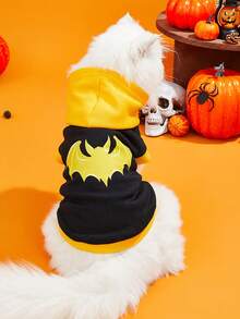 LUCKIE PAW 1pc Halloween Spider & Bat Pattern Pet Sleeveless Hoodie, Anti-Flea, Reduce Shedding, Warm & Breathable, Suitable For Small & Large Dogs And Cats, Indoor & Outdoor Use - Multicolor - View 2