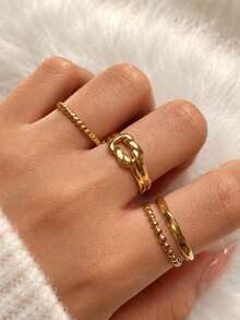 3pcs Women's Minimalist Elegant Knot Open Ring Set, Daily Commute Fashion Accessory - Gold - View 7