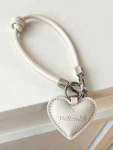 Y2K Simple Lovely Macaron Color Heart Pendant Mobile Phone Lanyard Summer Stylish Chain Hanging Rope Bag Anti-Loss Accessories For Girl - White - View 3