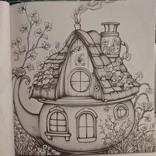 24 Pages Dream Teapot House Adult Coloring Book, Thick Paper - 7.87 X 7.87 Inch Large Floral Tea Party Art Activity Book, Victorian Style Teacup And Castle Design, Soft Colors - Multiple Styles - View 2