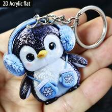 1pc Cute 2D Acrylic Penguin Keychain/Keyring - Decorative Item, Featuring Whimsical Christmas Design, Perfect For Friends Who Love Decorating Their Space, Ideal For Home And Holiday Decoration - Multicolor - View 11