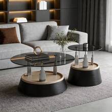 Set Of 2 Coffee Tables With Glass Top - Modern Stackable Design For Living Room, Tempered Glass, Metal Frame, Space-Saving, Approx. - Black + Glass+Metal - View 4