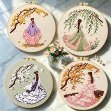 1PC 15*15cm/5.9*5.9in 20*20cm/7.9*7.9in,Woman In A Long Dress Embroidery Kit, DIY Handmade Embroidery Set For Adult Beginners, Home Gift, Women's Sewing Gift, Including User Manual, Printed Pattern Fabric, Embroidery Frame, Needle And Thread. - 15X15CM - View 14