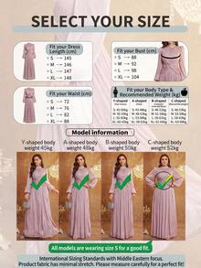Women's Stand Collar Waist Twist Beaded Sequin Embellished Elegant Long Lantern Sleeve Shift Dress Wedding Spring Party Fall - Dusty Pink - View 3