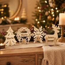 Custom Christmas Wooden Tabletop Decor, Personalized Name Desktop Ornament, Festive Mantel Party Decoration, Customized Holiday Display Stand, Winter Table Centerpiece, Customizable Name Xmas Decor Gift, Family Christmas Keepsake Gift, Room Decor - Multicolor - View 9