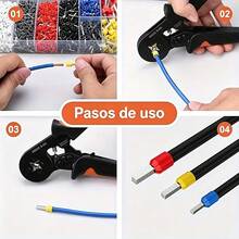 Kit de herramientas para crimpar cables + 2228 accesorios, herramienta manual HSC8 6-4A para crimpar cables, abrazaderas tubulares, terminales de cable, manguitos, kit de conectores, alicates de crimpado tubular, manguitos para extremos de cables. - Negro - Ver 3