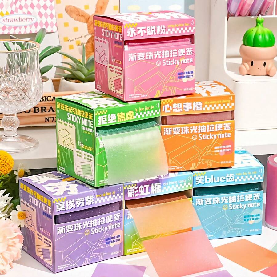 1pc Colorful Gradient Pearlescent Pull-Out Sticky Notes, Large Capacity, Self-Adhesive, Marking Stickers, Expandable Stickers, Correction & Message Notes, Waterproof