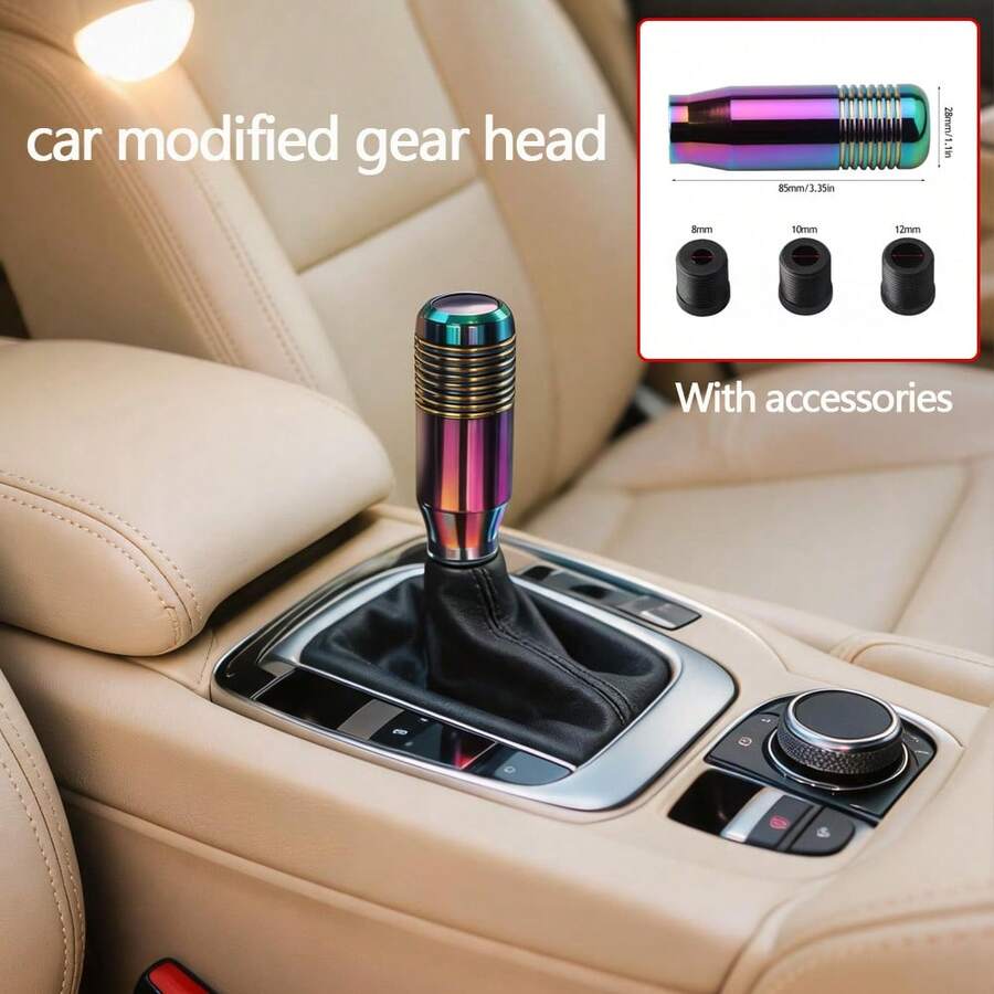 1pc Universal Aluminum Alloy Gear Shift Knob 8.5CM/3.35in Rainbow Metal Gear Shift Knob Modification Replacement Gear Shift Lever Head Car Metal Gear Shift Knob Modification - A - View 1