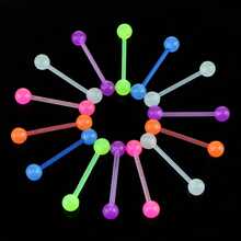 TOKRING 14G Glow In The Dark Plastic Tongue Rings Industrial Barbell Neon Rubber Acrylic Nipple Rings Neon Rubber Tongue Piercing Jewelry Set Multi Color For Halloween Decoration - Multicolor - View 2