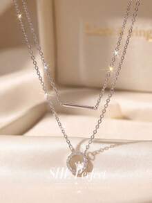 1pc Sparkling Zirconia Double Layer Necklace, Women's Daily Wear Party Birthday Anniversary Jewelry Gift - Style 1 - View 3