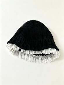 Women's Lace Trim Knitted Bucket Hat, Vintage Ruffle Edge Basin Hat, Soft Warm Woolen Cap For Autumn/Winter, Daily Outing Atmosphere Hat, 3 Colors Available - Multicolor - View 12