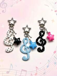 1pc Korean Vintage Sweet Polka Dot Fabric Musical Note Keychain, Five-Pointed Star Musical Note (Note: Musical Note Material Is Fabric), Bag Pendant, Suitable For Friends, Family, Valentine's Day Gift, Birthday Gift, Holiday Gift, Party Gift - Multicolor - View 2