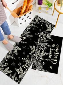 1/2pcs Christmas Kitchen Floor Mat, Merry Christmas Kitchen Rug - Christmas Tree Kitchen Decor - Black Christmas Decoration, Suitable For Floor, Bathroom, Living Room, Entrance, Christmas Holiday Gift! - Multicolor - View 5