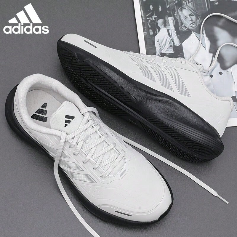 Adidas Unisex Couple Sports Running Shoes, Anti-Slip, Shock-Absorbing, Wear-Resistant Leather Upper, Casual Style KI1183 - White - View 1